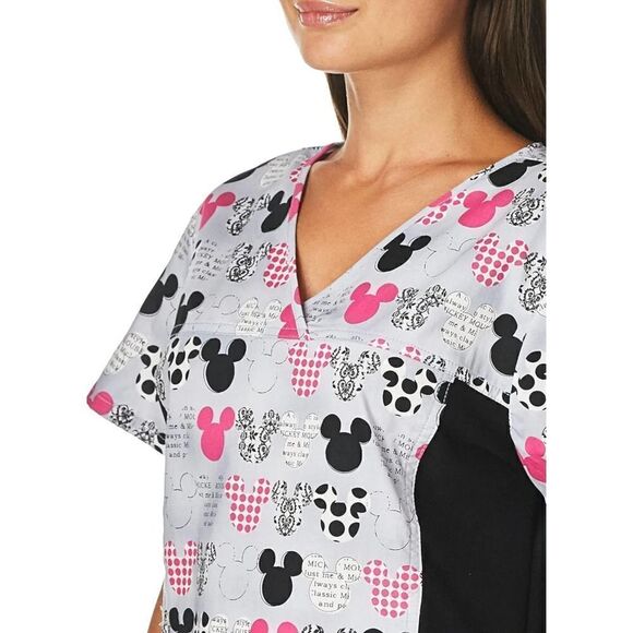 Disney Mickey V-neck knit panel medical scrubs shirts S - Picture 3 of 10